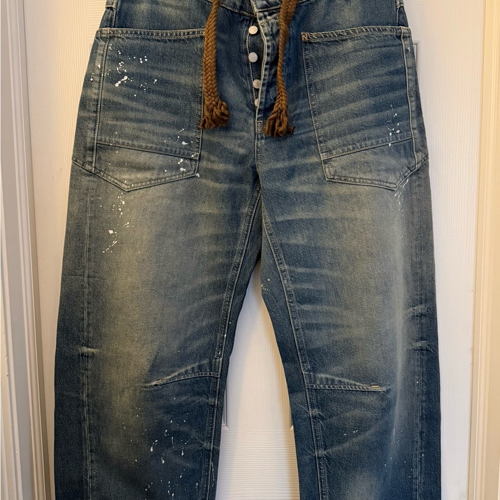 Free People Moxie low slung barrel jeans. Size 28 Distressed Timeless Blue. NWOT - Picture 2 of 6